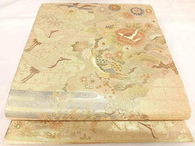 平和屋着物◎佐賀錦 六通柄袋帯 花鳥文 金糸 正絹 逸品 AABK0715yx