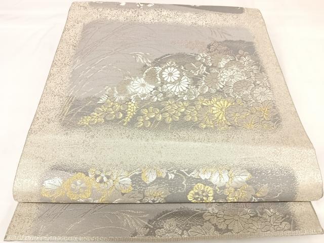 平和屋着物◎六通柄袋帯 草花文 金銀糸 正絹 逸品 AABK0716yx