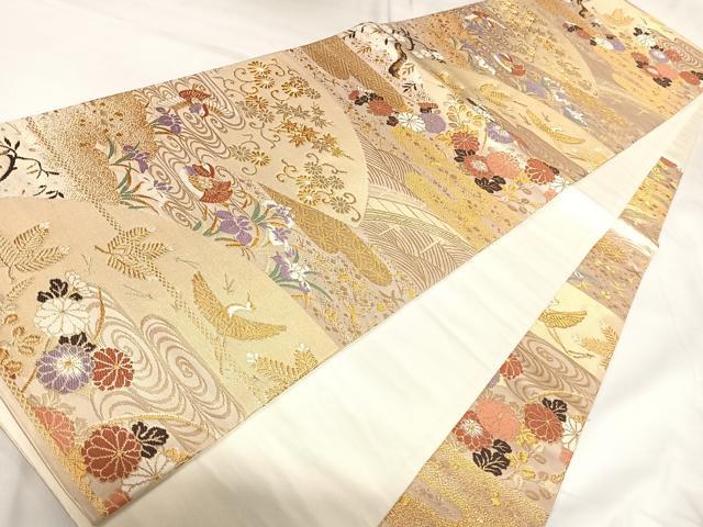 平和屋着物◎六通柄袋帯 唐織 光悦錦 金糸 正絹 逸品 AABK0719yx