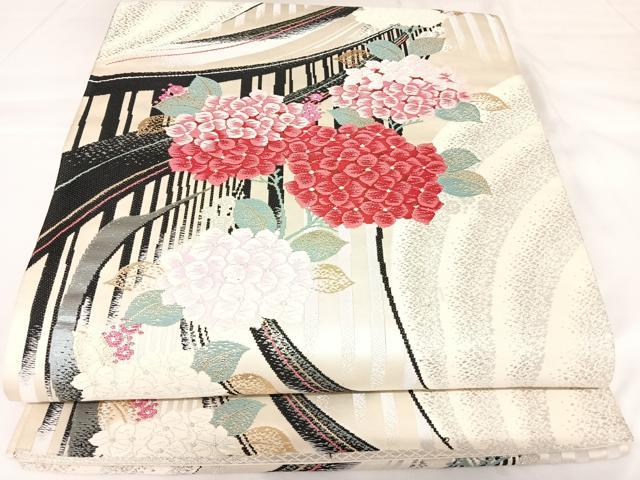 平和屋着物◎六通柄袋帯 唐織 紫陽花 金銀糸 正絹 逸品 AABK0721yx