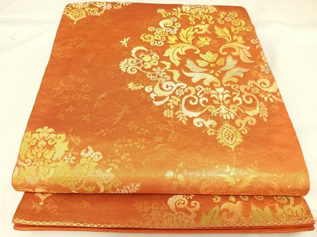 平和屋着物◎六通柄袋帯 花唐草文 金糸 正絹 逸品 AABK0729yx