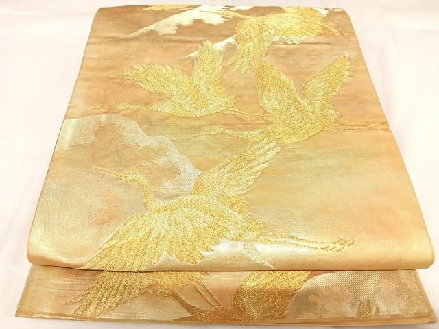 平和屋着物◎西陣 とみや織物謹製 とみや帯 六通柄袋帯 飛鶴文 金糸 正絹 逸品 AABK0734yx