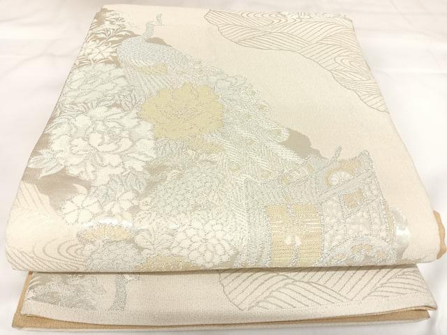 平和屋着物◎綴れ 両面 全通柄袋帯 御所車花鳥文 美保姿 金銀糸 正絹 逸品 AABK0737yx