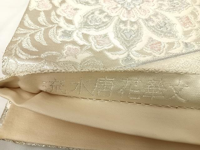 平和屋着物◎六通柄袋帯 唐織 流水唐花華文 銀糸 正絹 逸品 AABK0742yx