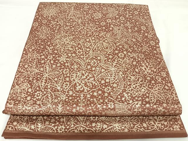 平和屋着物◎六通柄 本袋帯 草花文 金糸 正絹 逸品 AABK0746yx