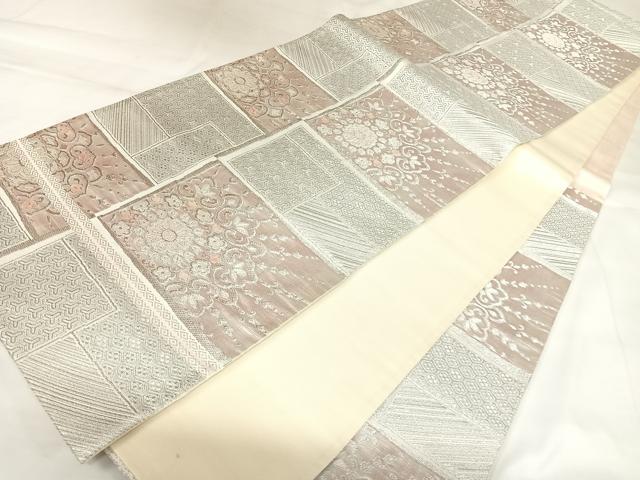 平和屋着物◎六通柄袋帯 飾花文 銀糸 正絹 逸品 AABK0758yx