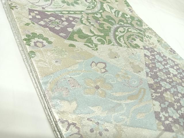 平和屋着物◎佐賀錦 六通柄袋帯 割付き花文 金銀糸 正絹 逸品 AABK0760yx