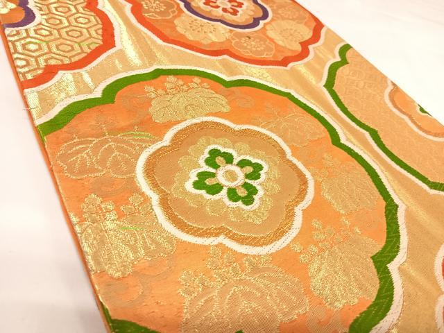 平和屋着物◎六通柄 京袋帯 唐織 吉祥花文 金糸 正絹 逸品 AABK0777yx