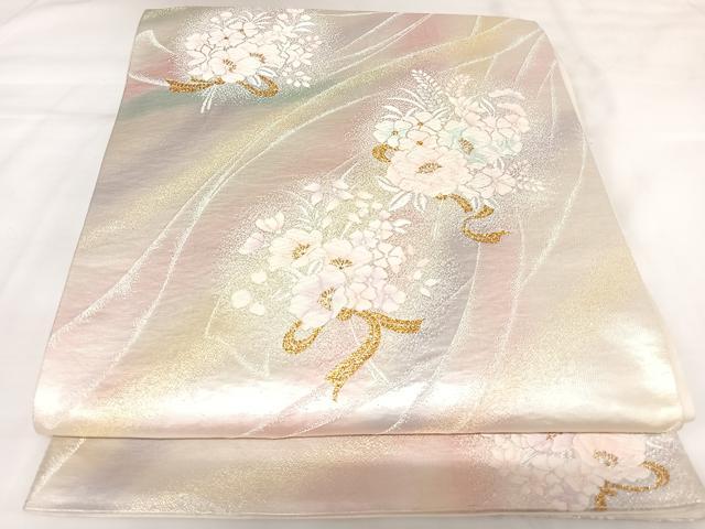 平和屋着物◎六通柄袋帯 唐織 花束文 金銀糸 正絹 逸品 AABK0785yx