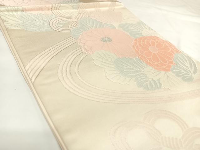平和屋着物◎六通柄袋帯 唐織 流水花文 銀糸 正絹 逸品 AABK0788yx
