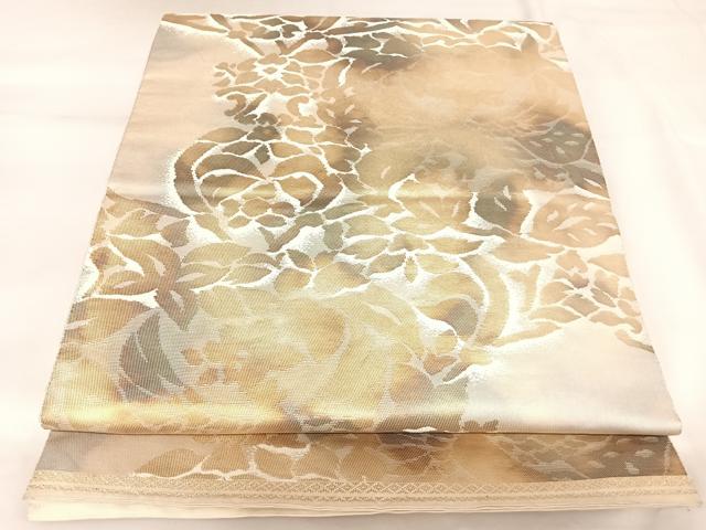 平和屋着物◎六通柄袋帯 草花文 金糸 正絹 逸品 AABK0793yx