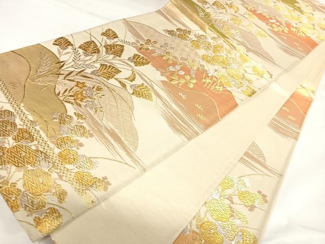 平和屋着物◎六通柄 京袋帯 草花文 金銀糸 正絹 逸品 AABK0795yx