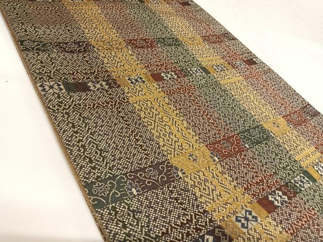 平和屋着物◎全通柄袋帯 幾何学文 正絹 逸品 AABK0796yx