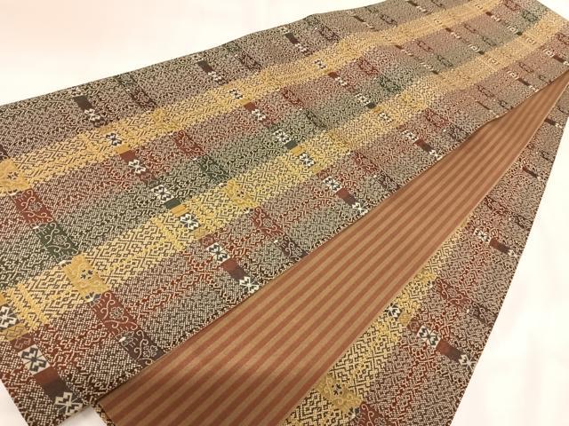 平和屋着物◎全通柄袋帯 幾何学文 正絹 逸品 AABK0796yx