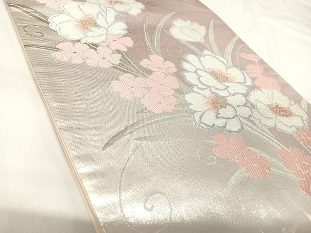 平和屋着物◎六通柄袋帯 唐織 草花文 三松オリジナル 金銀糸 正絹 逸品 AABK0808yx
