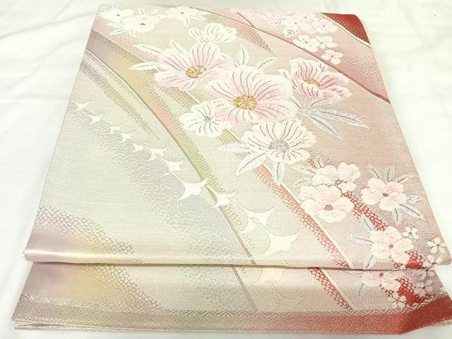 平和屋着物◎六通柄袋帯 唐織 草花文 金銀糸 正絹 逸品 AABK0812yx