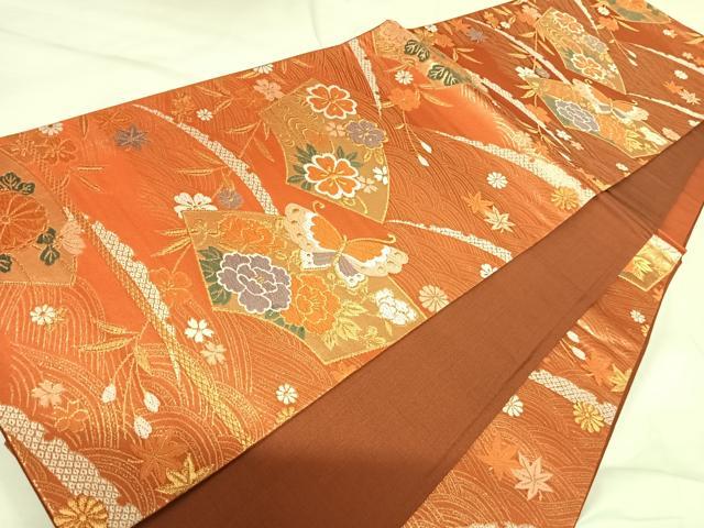 平和屋着物◎六通柄袋帯 唐織 地紙花蝶文 金糸 正絹 逸品 AABK0824yx