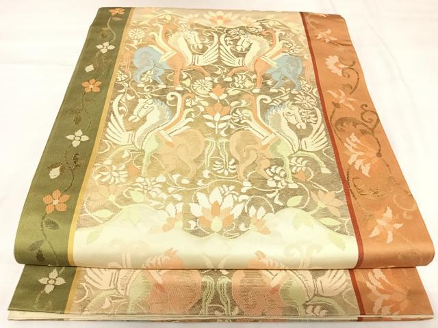 平和屋着物◎六通柄袋帯 鳥獣花文 正絹 逸品 AABK0835yx