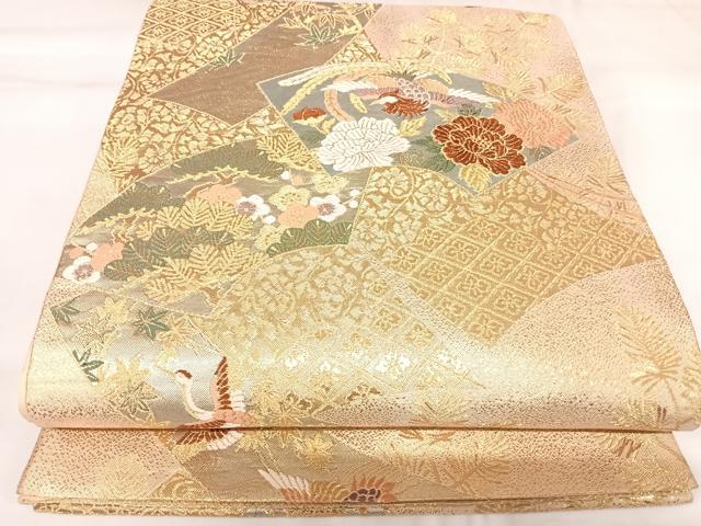 平和屋着物◎六通柄袋帯 唐織 地紙鳳凰花文 金銀糸 正絹 逸品 AABK0844yx