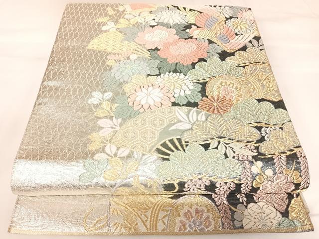 平和屋着物◎六通柄袋帯 唐織 鴛鴦花文 金銀糸 正絹 逸品 AABK0851yx
