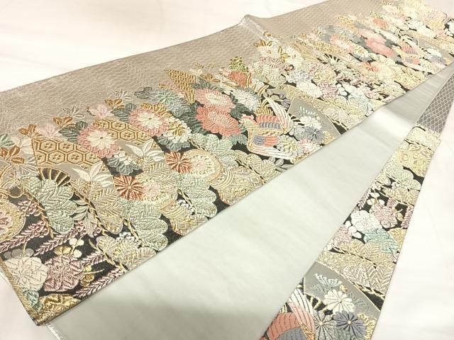 平和屋着物◎六通柄袋帯 唐織 鴛鴦花文 金銀糸 正絹 逸品 AABK0851yx