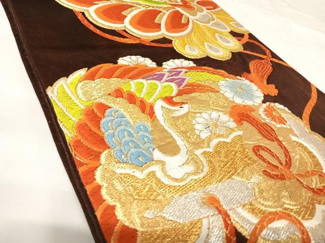 平和屋着物◎六通柄袋帯 唐織 花鞠文 蝶 鶴 金銀糸 正絹 逸品 AABK0852yx