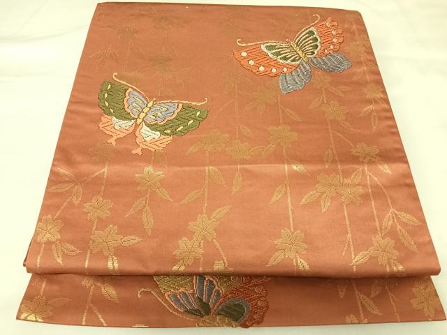 平和屋着物◎六通柄 京袋帯 唐織 花蝶文 金糸 正絹 逸品 AABK0854yx