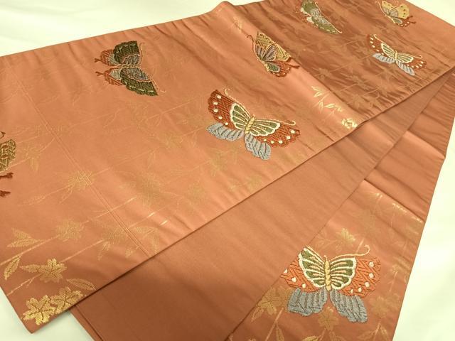 平和屋着物◎六通柄 京袋帯 唐織 花蝶文 金糸 正絹 逸品 AABK0854yx