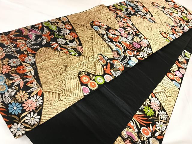 平和屋着物◎六通柄京袋帯 唐織 鳳凰花文 黒地 金銀糸 正絹 逸品 AABK0856yx