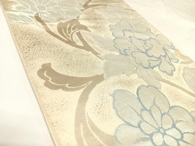 平和屋着物◎六通柄袋帯 草花文 銀糸 正絹 逸品 AABK0862yx