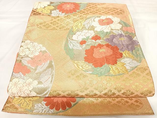 平和屋着物◎西陣 野々村織物謹製 六通柄袋帯 唐織 花丸文 金銀糸 正絹 逸品 AABK0863yx