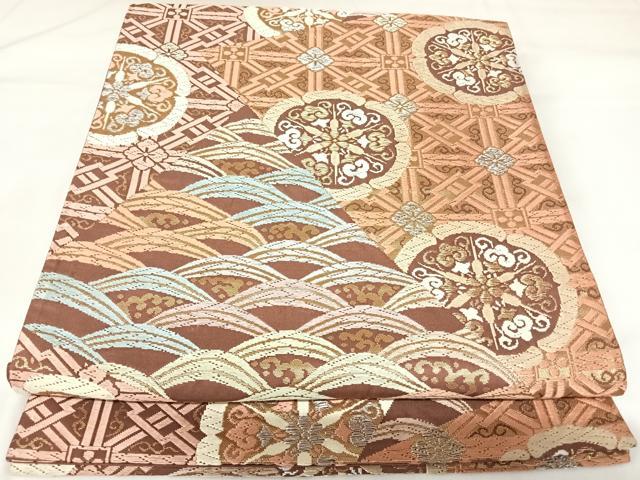平和屋着物◎六通柄袋帯 唐織 立波花文 金銀糸 正絹 逸品 AABK0865yx