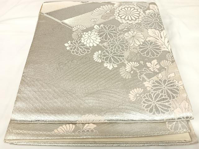 平和屋着物◎六通柄袋帯 プラチナ銀箔 ふくれ織 正絹 逸品 AABK0872yx