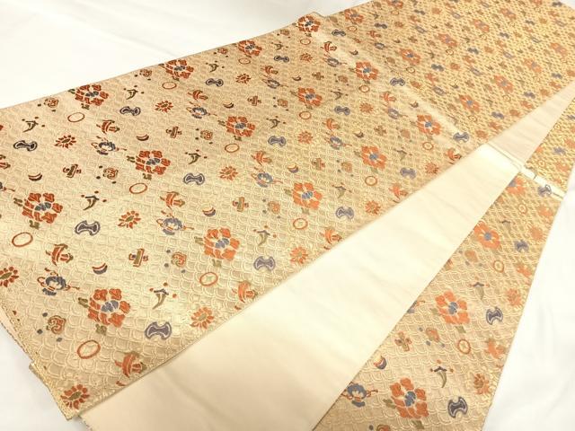 平和屋着物◎全通柄袋帯 唐織 花宝尽くし 金糸 正絹 逸品 AABK0874yx