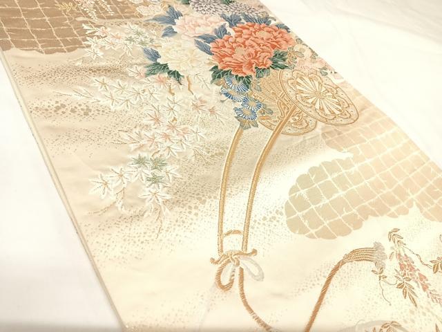 平和屋着物◎六通柄袋帯 唐織 花車文 金糸 正絹 逸品 AABK0890yx