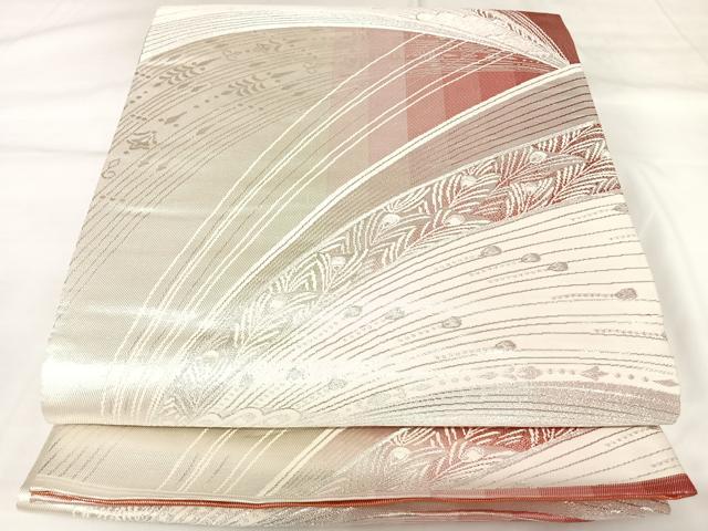 平和屋着物◎両面全通柄袋帯 唐織 孔雀羽文 金銀糸 正絹 逸品 AABK0893yx
