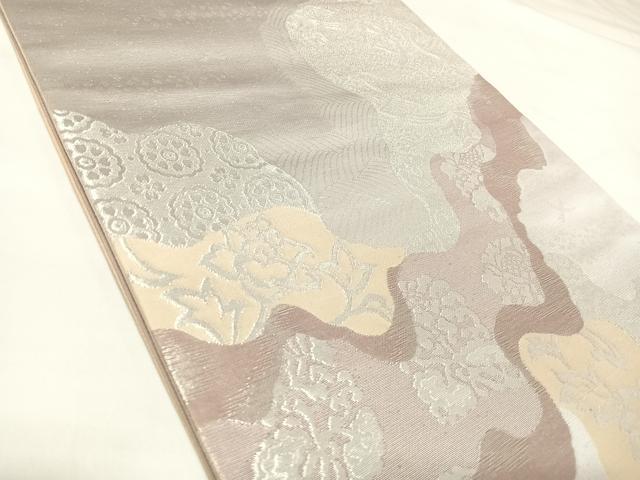 平和屋着物◎六通柄袋帯 更紗花文 銀糸 正絹 逸品 AABK0894yx