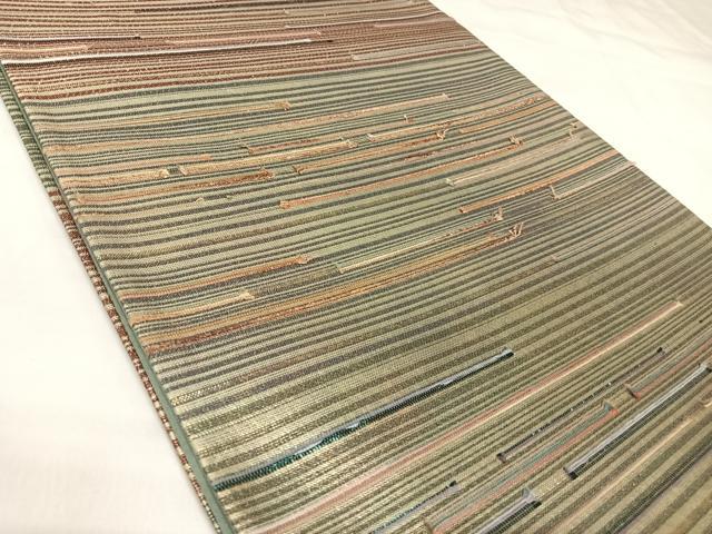 平和屋着物◎全通柄袋帯 横段文 金糸 正絹 逸品 AABK0912yx