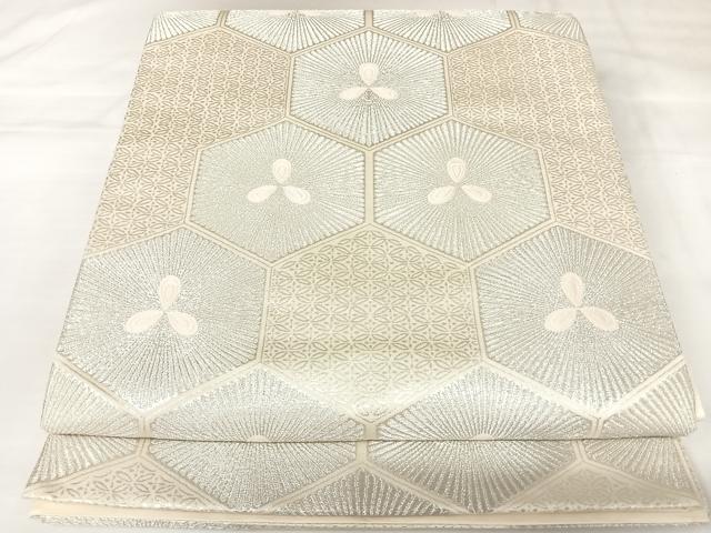 平和屋着物◎六通柄袋帯 唐織 錦繍 亀甲松文 銀糸 正絹 逸品 AABK0913yx