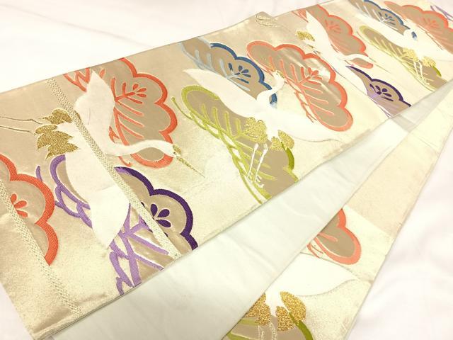 平和屋着物◎六通柄袋帯 唐織 飛鶴松文 金糸 正絹 逸品 AABK0917yx