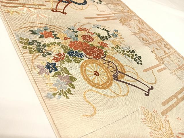 平和屋着物◎六通柄袋帯 唐織 花車文 金糸 正絹 逸品 AABK0920yx