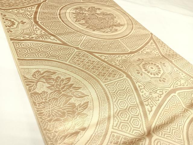 平和屋着物◎六通柄袋帯 花絵皿文 金糸 正絹 逸品 AABK0933yx