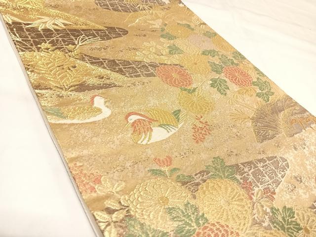 平和屋着物◎六通柄袋帯 唐織 鴛鴦花文 金糸 正絹 逸品 AABK0944yx