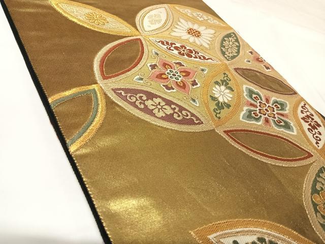 平和屋着物◎六通柄袋帯 唐織 七宝取清雅文 金糸 正絹 逸品 AABK0951yx
