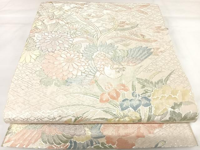 平和屋着物◎佐賀錦 六通柄袋帯 鳳凰草花文 銀糸 正絹 逸品 AABK0961yx