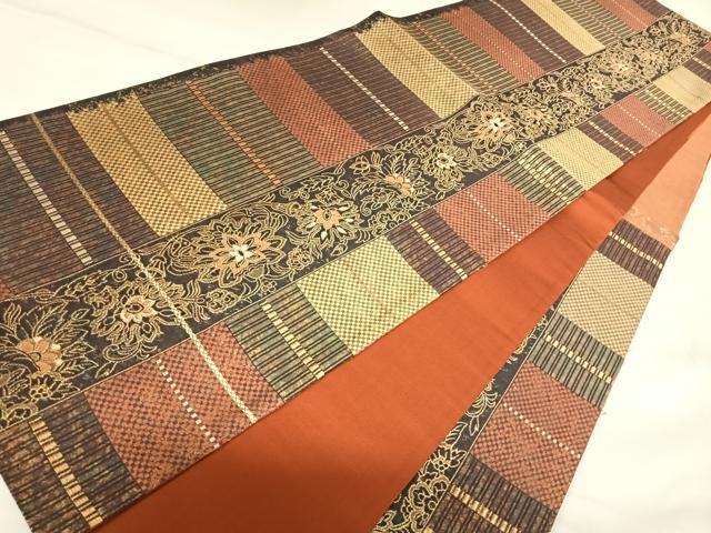 平和屋着物◎六通柄袋帯 織弓司 更紗花唐草文 金糸 正絹 逸品 AABK0967yx
