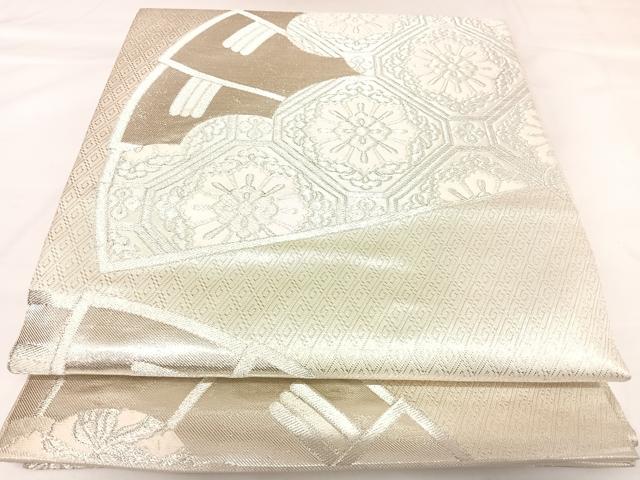 平和屋着物◎六通柄袋帯 檜扇花唐草文 銀糸 正絹 逸品 AABK0972yx