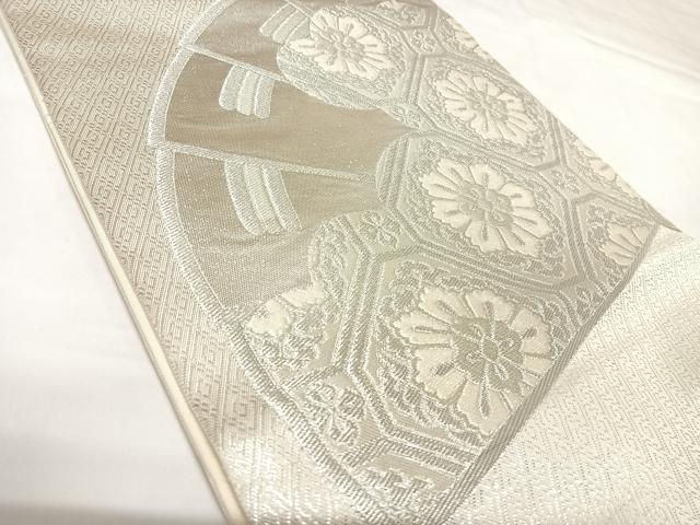 平和屋着物◎六通柄袋帯 檜扇花唐草文 銀糸 正絹 逸品 AABK0972yx