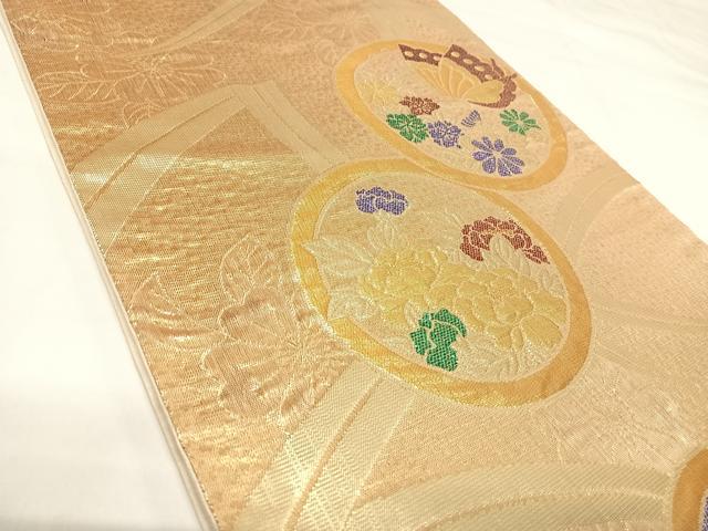 平和屋着物◎六通柄袋帯 花蝶丸文 金銀糸 正絹 逸品 AABK0975yx