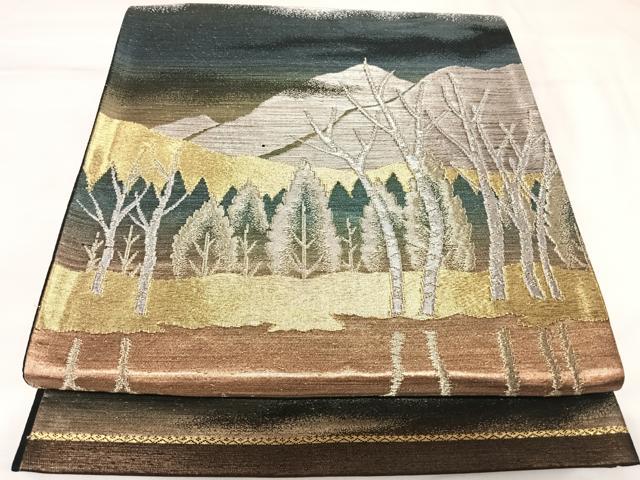 平和屋着物◎六通柄袋帯 遠山風景文 金銀糸 正絹 逸品 AABK0982yx